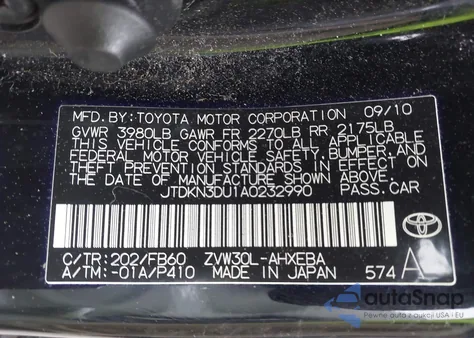 2010 Toyota Prius Iii from USA, damaged, VIN JTDKN3DU1A0232990